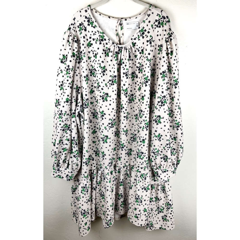 ASOS Curve peplum Dress Size 26 Smock Neck Volume Sleeve Fitted Cuffs Floral